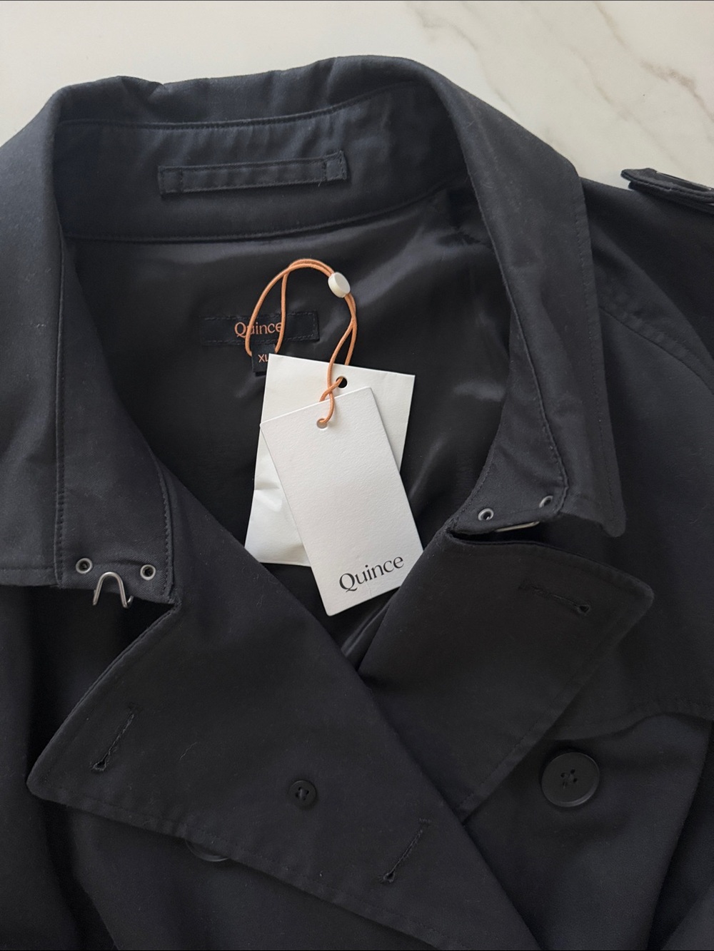 NWT QUINCE Long Trench Coat Organic Cotton Size XL Black - Picture 17 of 17